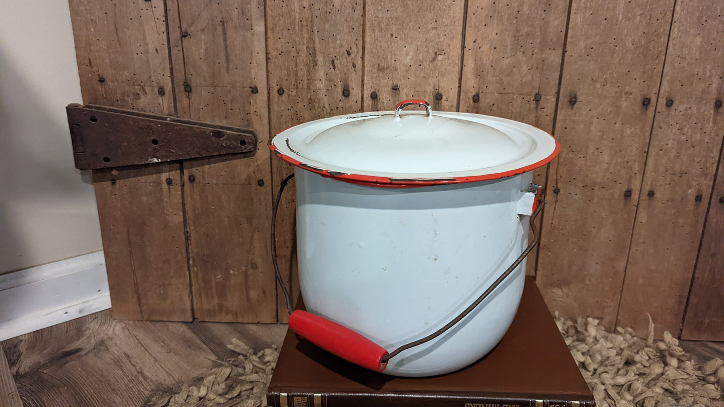 Red and White Enamel Pot