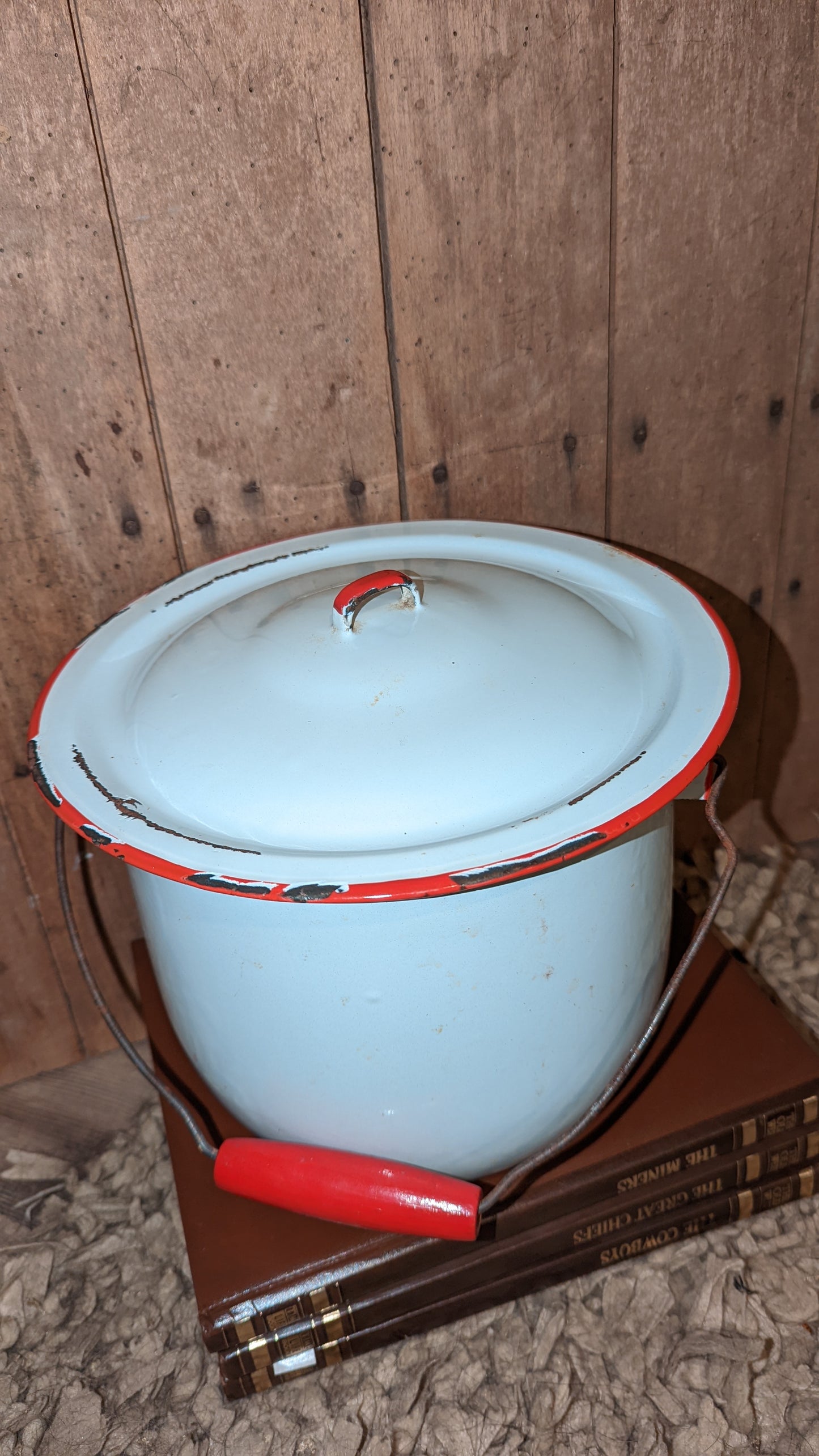 Red and White Enamel Pot