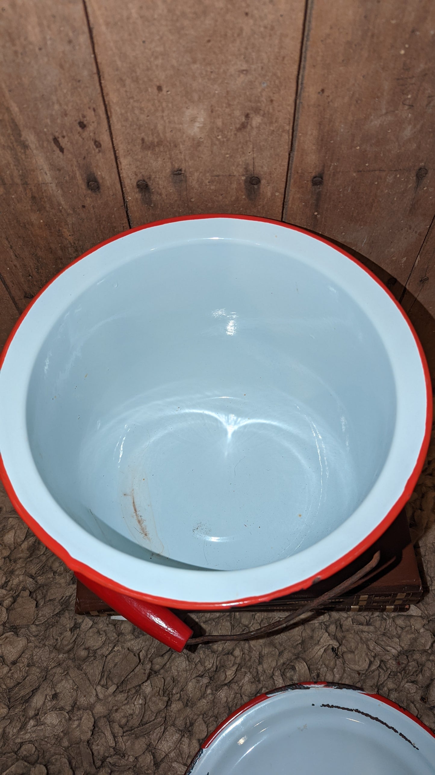 Red and White Enamel Pot