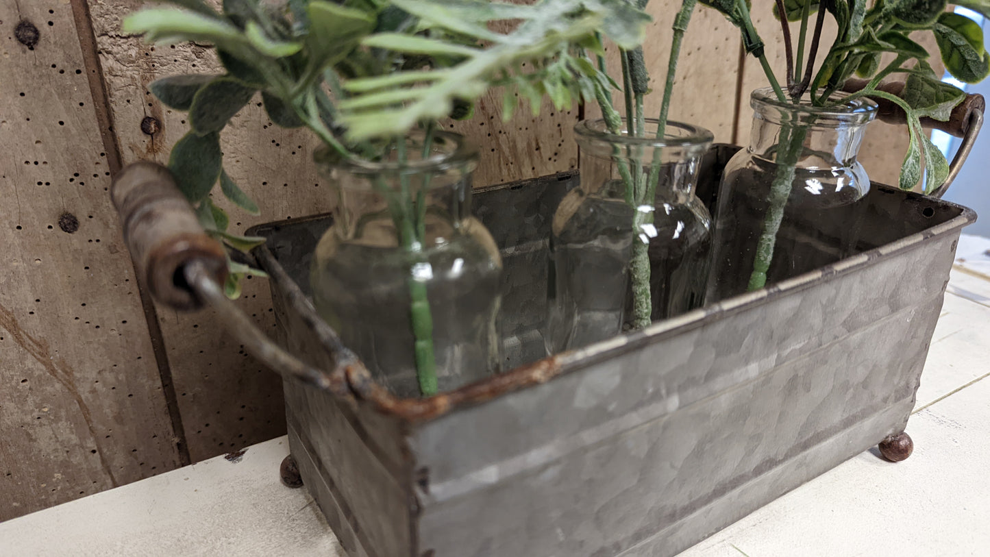 Metal Tin with 3 glass jars